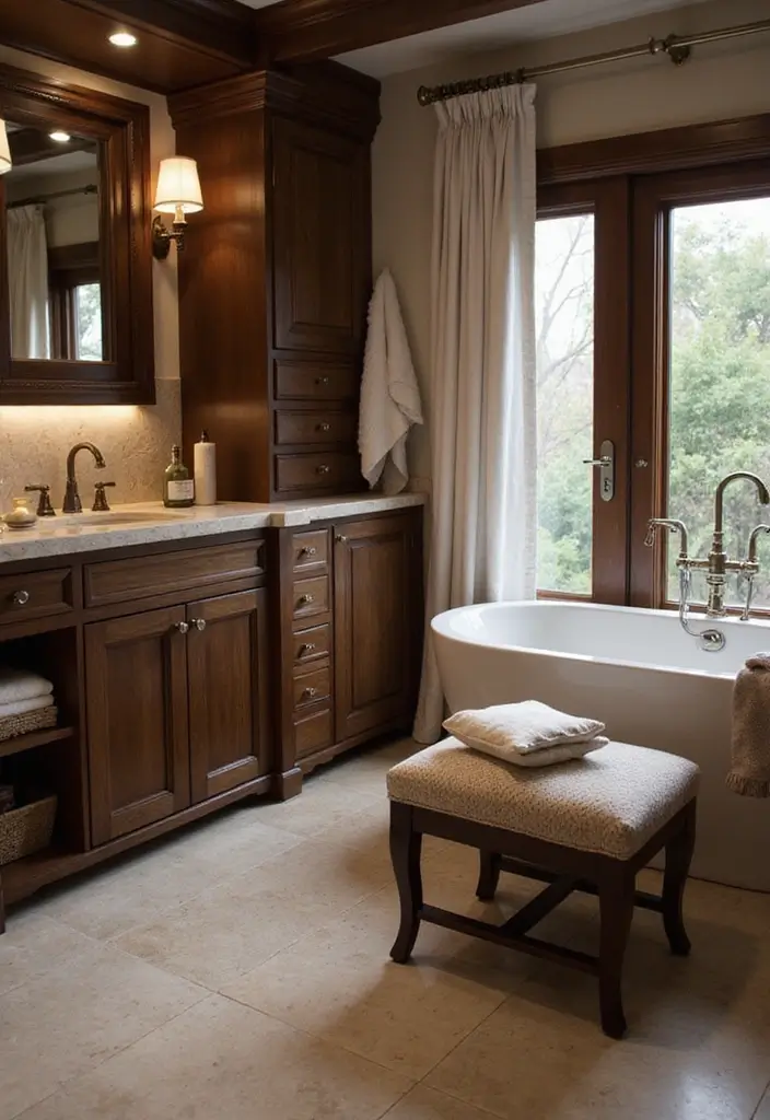 29 Bathroom Dark Wood Designs That Feel Rich and Cozy 13 29 Bathroom Dark Wood Designs That Feel Rich and Cozy - 12. Dark Wood Furniture Pieces