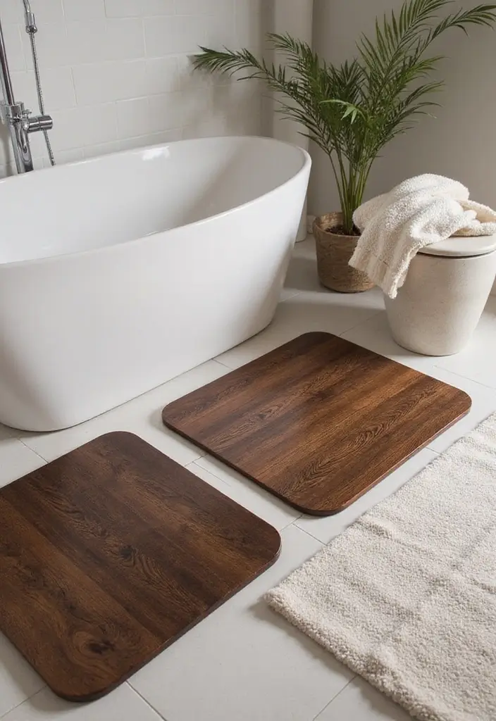 29 Bathroom Dark Wood Designs That Feel Rich and Cozy 17 29 Bathroom Dark Wood Designs That Feel Rich and Cozy - 16. Dark Wood Bath Mats