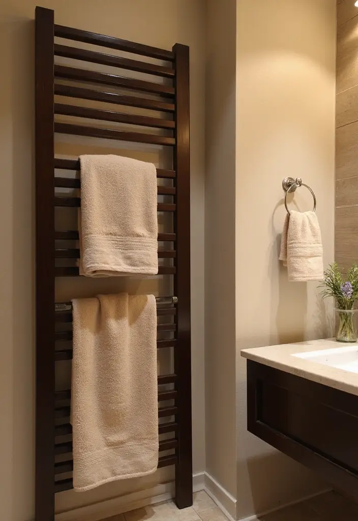 29 Bathroom Dark Wood Designs That Feel Rich and Cozy 19 29 Bathroom Dark Wood Designs That Feel Rich and Cozy - 18. Dark Wood Towel Racks