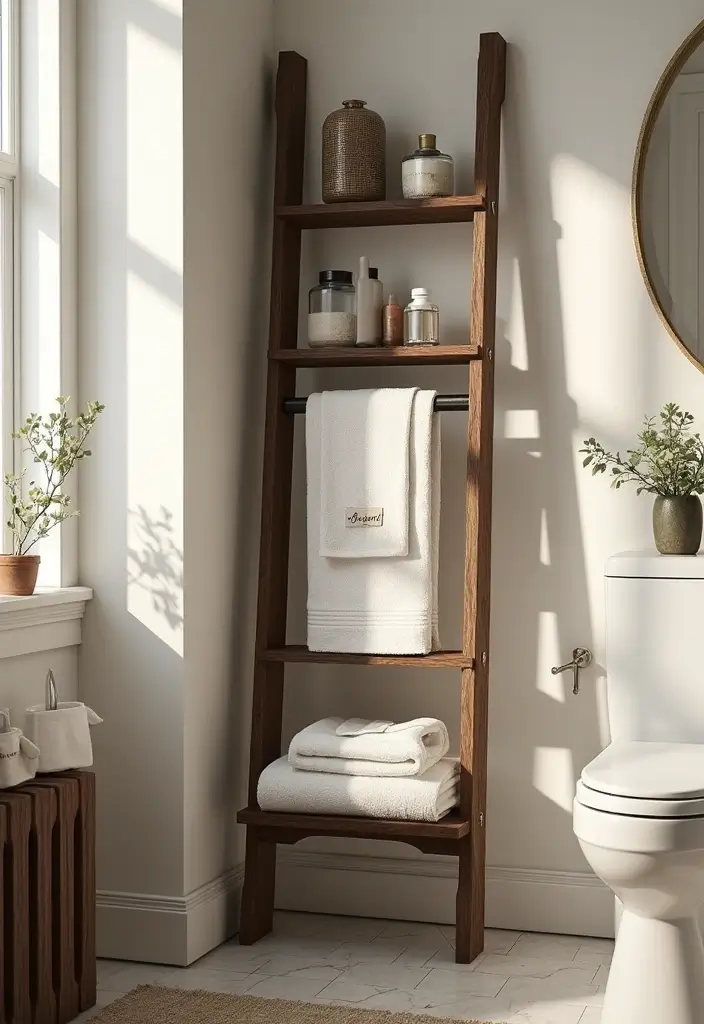 29 Bathroom Dark Wood Designs That Feel Rich and Cozy 25 29 Bathroom Dark Wood Designs That Feel Rich and Cozy - 24. Dark Wood Ladder Rack