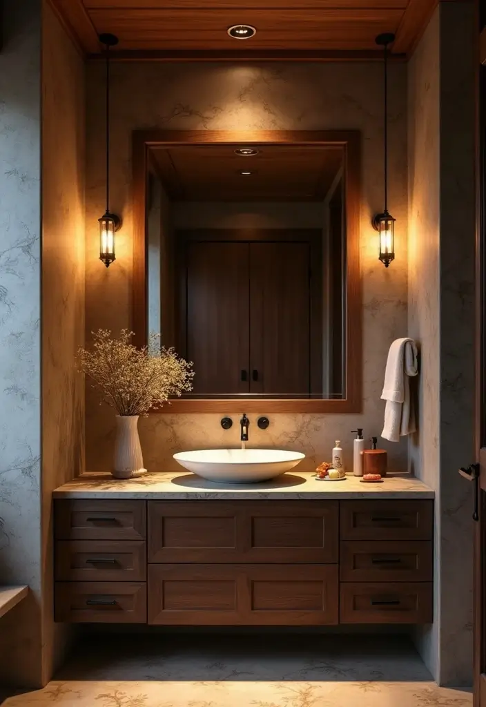29 Bathroom Dark Wood Designs That Feel Rich and Cozy 26 29 Bathroom Dark Wood Designs That Feel Rich and Cozy - 25. Dark Wood Ceiling Fixtures