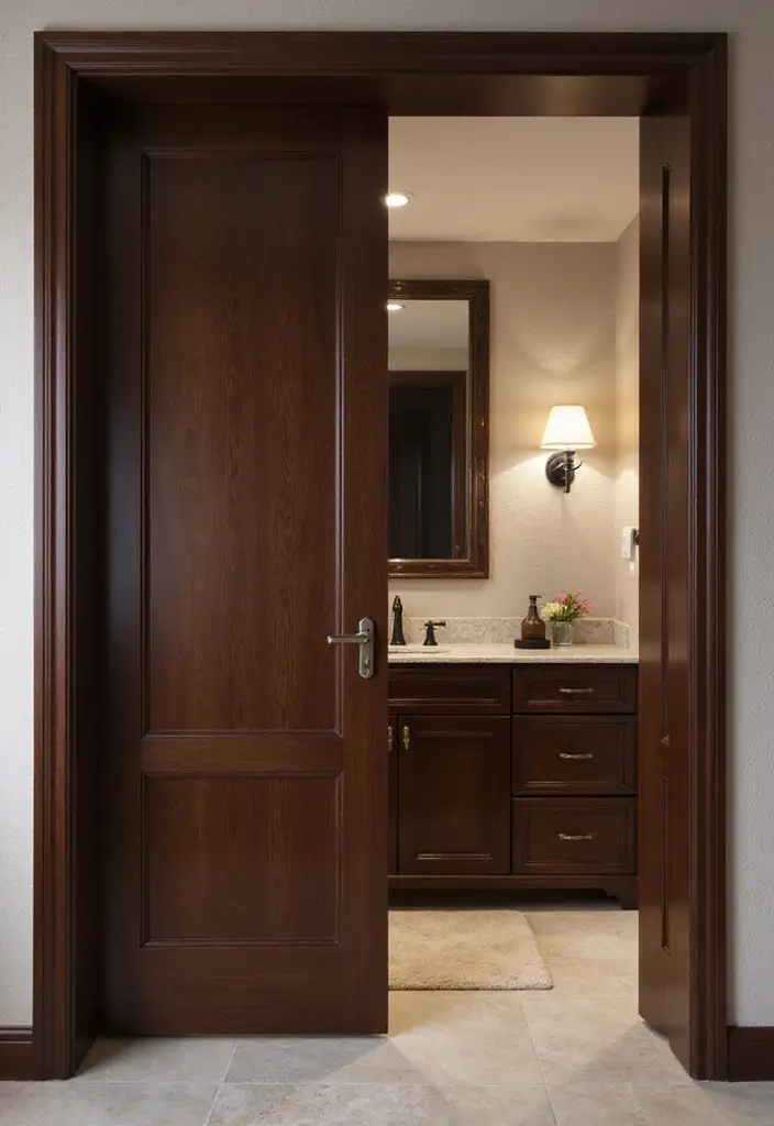 29 Bathroom Dark Wood Designs That Feel Rich and Cozy 28 29 Bathroom Dark Wood Designs That Feel Rich and Cozy - 27. Dark Wood Closet Doors