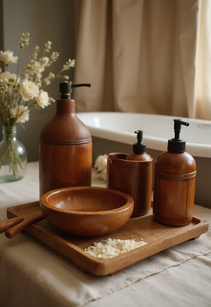29 Bathroom Dark Wood Designs That Feel Rich and Cozy 29 29 Bathroom Dark Wood Designs That Feel Rich and Cozy - 28. Dark Wood Bath Accessories