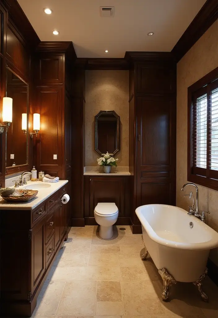 29 Bathroom Dark Wood Designs That Feel Rich and Cozy 30 29 Bathroom Dark Wood Designs That Feel Rich and Cozy - 29. Dark Wood Finishes