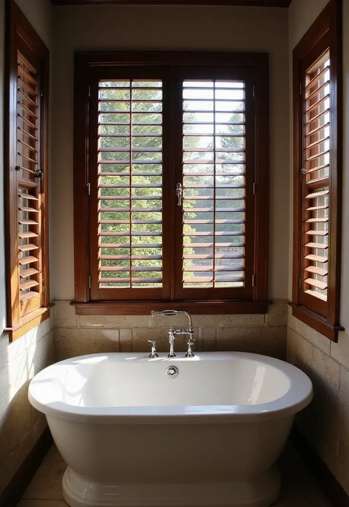 29 Bathroom Dark Wood Designs That Feel Rich and Cozy 9 29 Bathroom Dark Wood Designs That Feel Rich and Cozy - 8. Dark Wood Shutters or Blinds