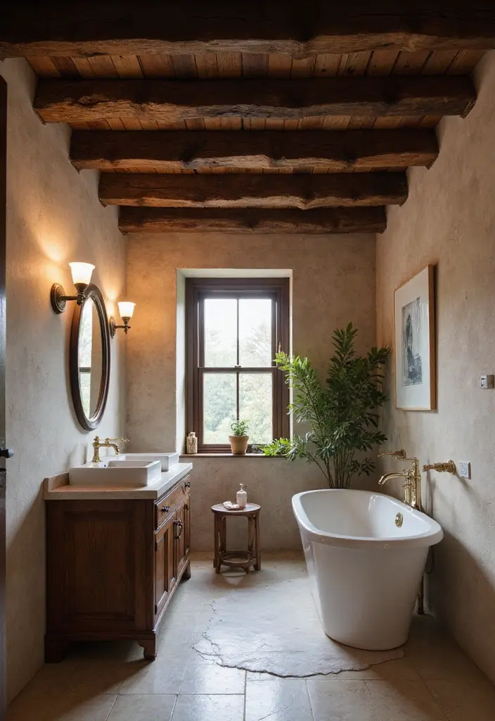 29 Bathroom Dark Wood Designs That Feel Rich and Cozy 10 29 Bathroom Dark Wood Designs That Feel Rich and Cozy - 9. Dark Wood Ceiling Beams
