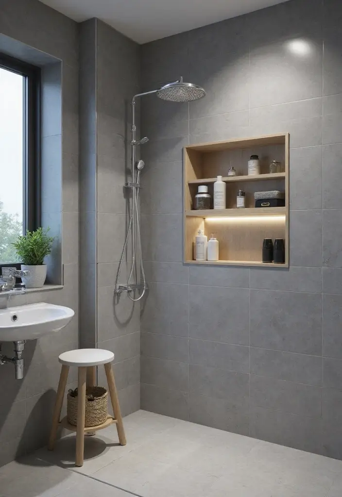 29 Bathroom Ideas Grey Tiles That Create Timeless Style 20 29 Bathroom Ideas Grey Tiles That Create Timeless Style - 19. Minimalist Grey Shower Niche