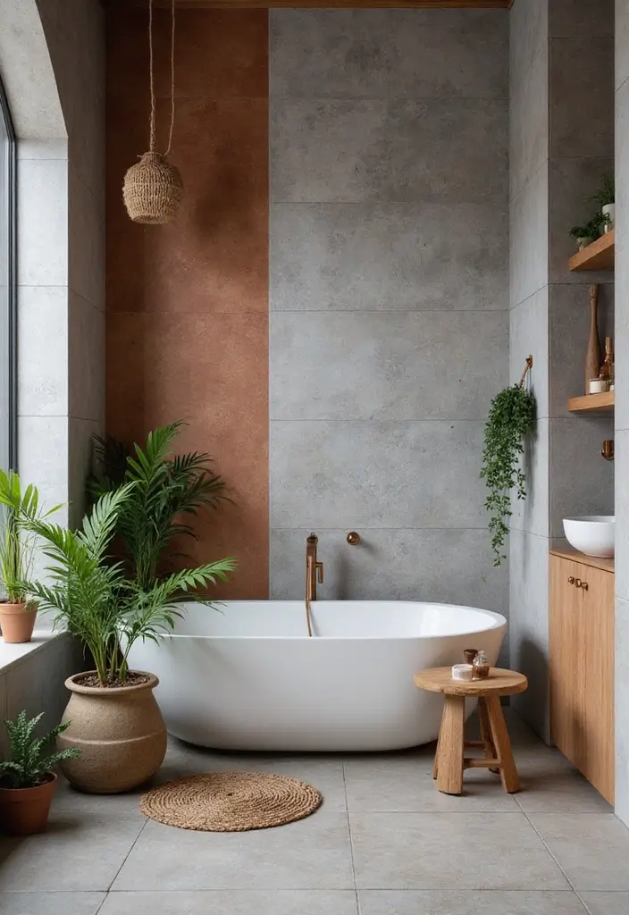 29 Bathroom Ideas Grey Tiles That Create Timeless Style 22 29 Bathroom Ideas Grey Tiles That Create Timeless Style - 21. Grey Tiles with Terracotta Accents