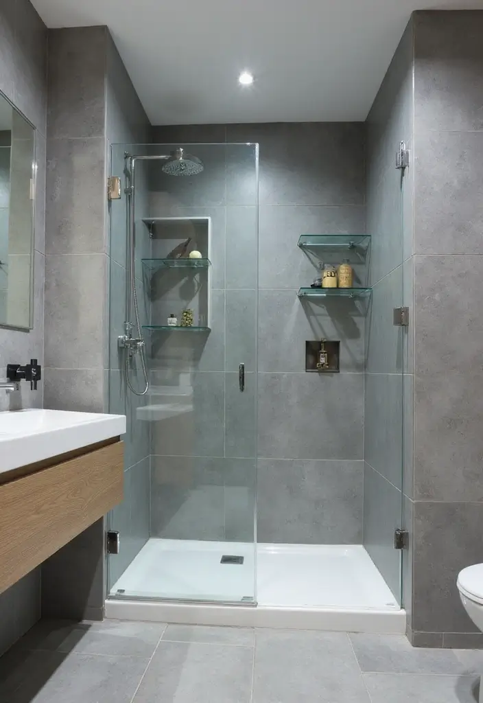 29 Bathroom Ideas Grey Tiles That Create Timeless Style 23 29 Bathroom Ideas Grey Tiles That Create Timeless Style - 22. Grey Tiles with Glass Elements