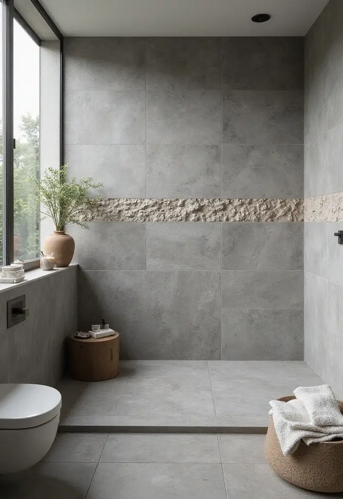 29 Bathroom Ideas Grey Tiles That Create Timeless Style 26 29 Bathroom Ideas Grey Tiles That Create Timeless Style - 25. Grey Tiles with Stone Accents