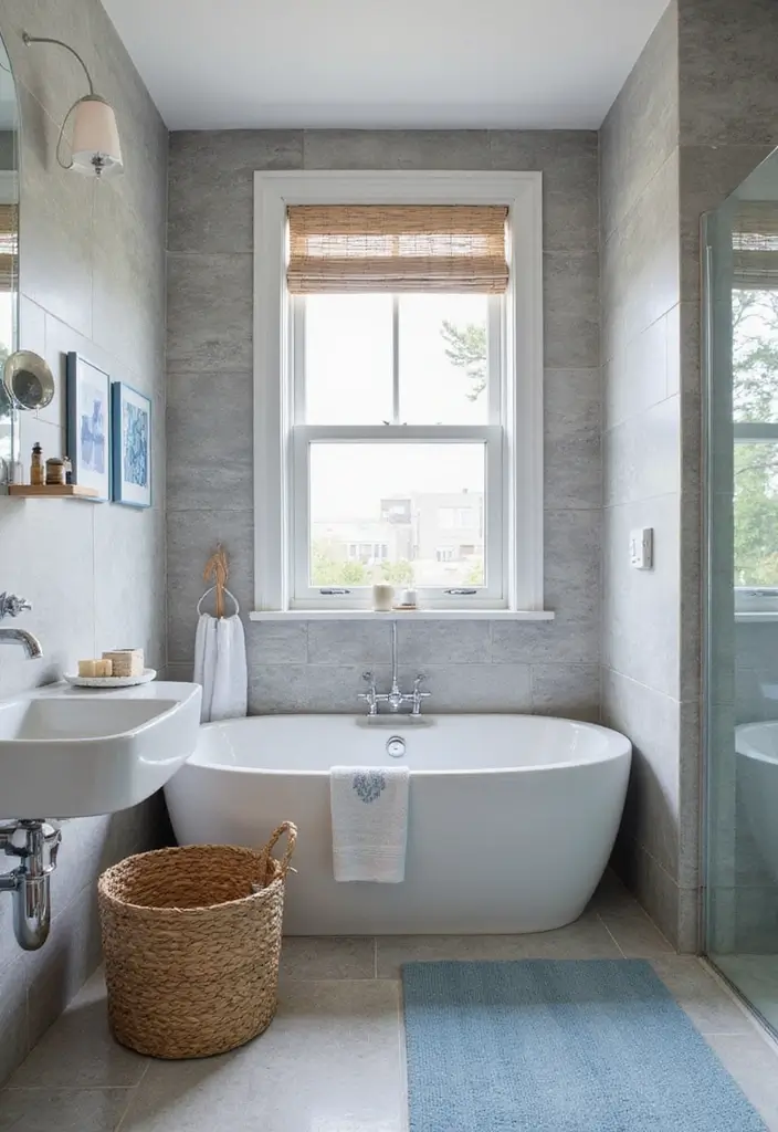 29 Bathroom Ideas Grey Tiles That Create Timeless Style 27 29 Bathroom Ideas Grey Tiles That Create Timeless Style - 26. Grey Tiles for a Coastal Bathroom