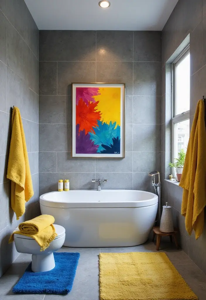 29 Bathroom Ideas Grey Tiles That Create Timeless Style 9 29 Bathroom Ideas Grey Tiles That Create Timeless Style - 8. Grey Tiles as a Base for Colorful Accents