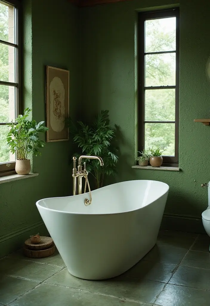 29 Moss Green Bathroom Ideas That Feel Earthy - 12. Freestanding Bathtubs