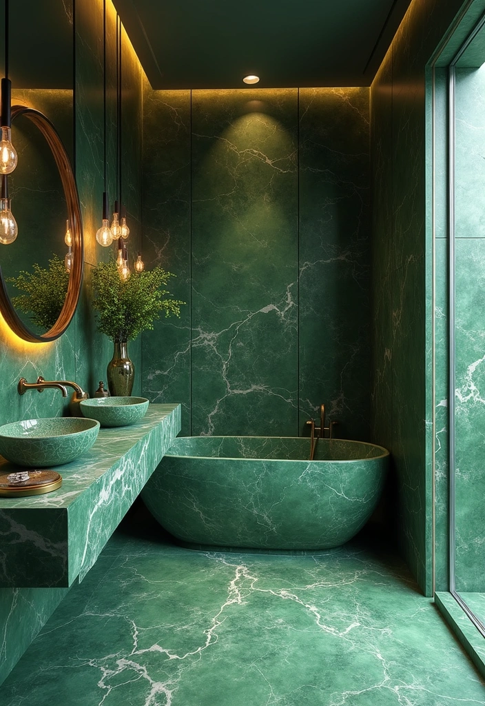 29 Moss Green Bathroom Ideas That Feel Earthy - 14. Green Marble Accents