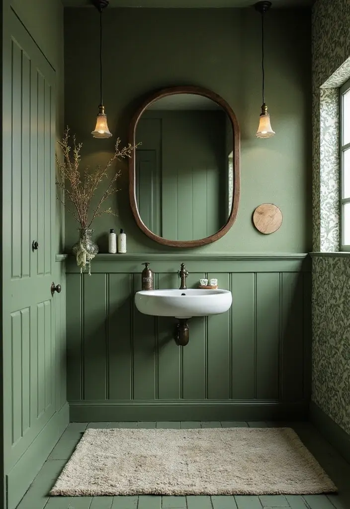 29 Moss Green Bathroom Ideas That Feel Earthy - 17. Wall Treatments