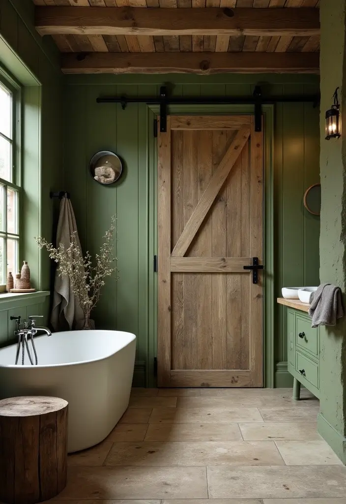 29 Moss Green Bathroom Ideas That Feel Earthy - 19. Rustic Elements