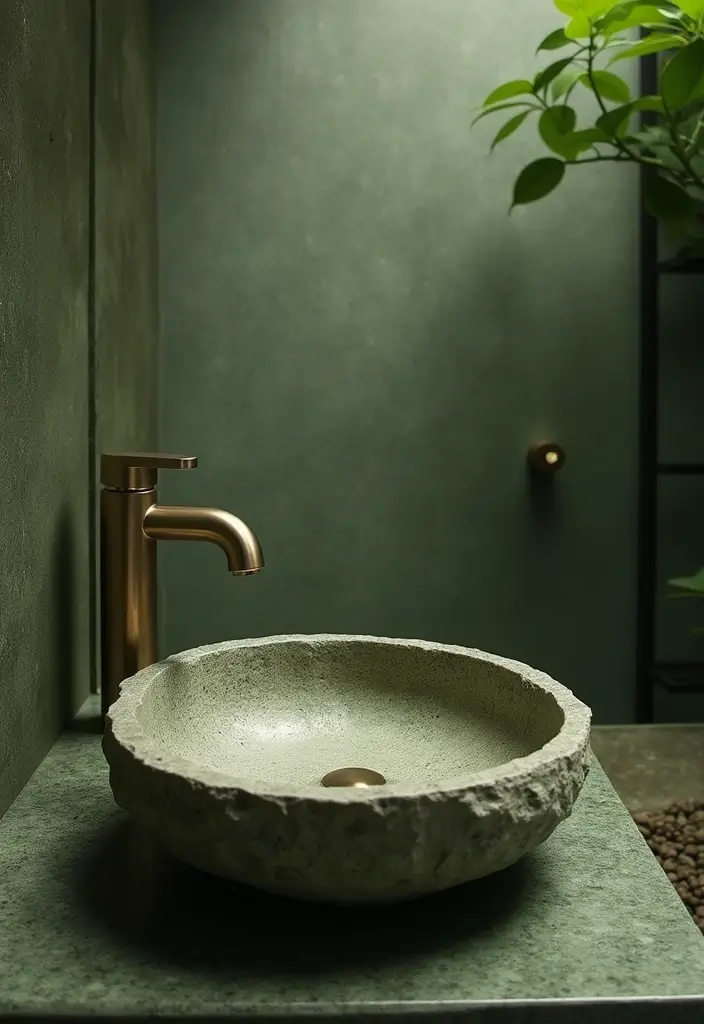 29 Moss Green Bathroom Ideas That Feel Earthy - 2. Natural Stone Sinks