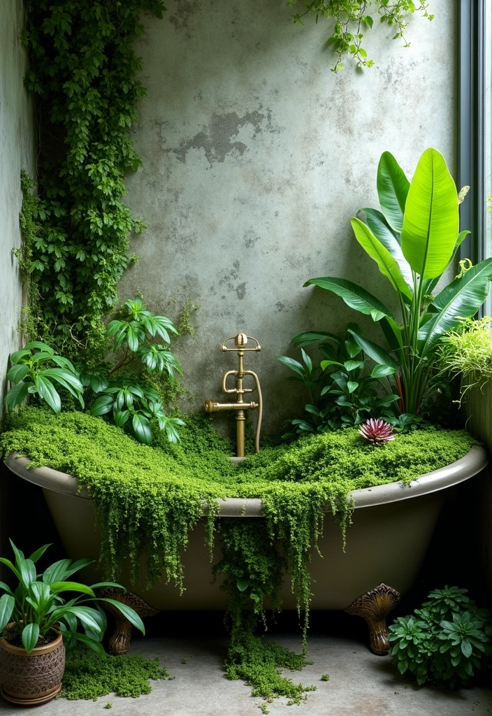 29 Moss Green Bathroom Ideas That Feel Earthy - 20. Bathtub Garden