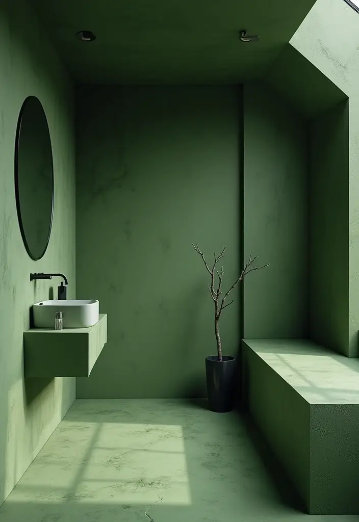 29 Moss Green Bathroom Ideas That Feel Earthy - 26. Emphasizing Lines and Shapes