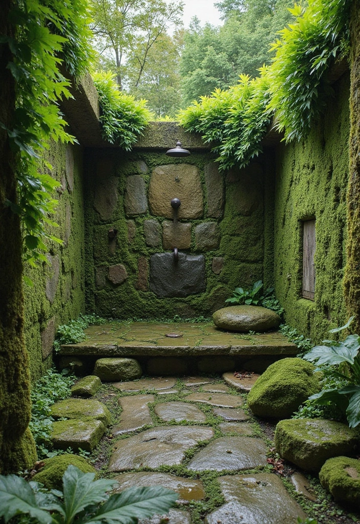 29 Moss Green Bathroom Ideas That Feel Earthy - 29. Outdoor-Inspired Showers