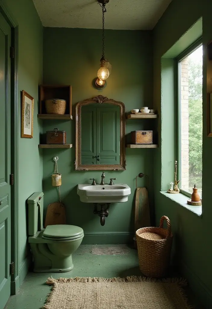 29 Moss Green Bathroom Ideas That Feel Earthy - 6. Vintage Accents