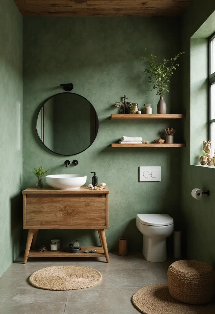 29 Moss Green Bathroom Ideas That Feel Earthy - 7. Natural Wood Elements