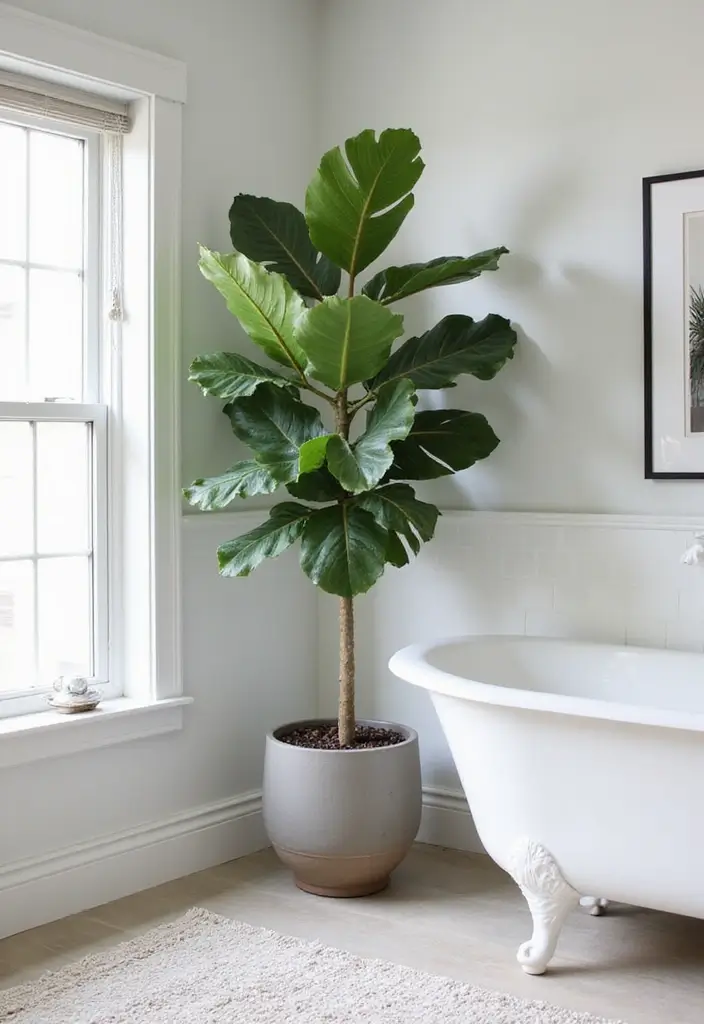 29 Plant in Bathroom Ideas That Thrive Indoors - 22. Fiddle Leaf Fig