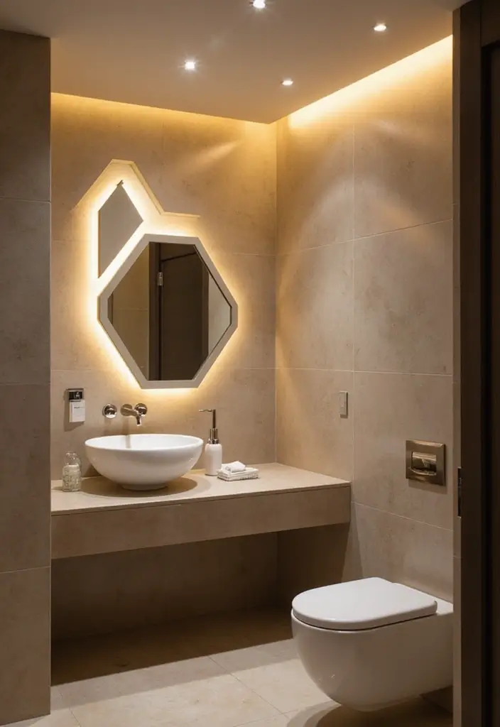29 Pool Bathroom Ideas That Feel Resort-Ready 18 29 Pool Bathroom Ideas That Feel Resort-Ready - 17. Modern Lighting Fixtures