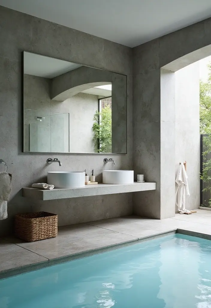 29 Pool Bathroom Ideas That Feel Resort-Ready 3 29 Pool Bathroom Ideas That Feel Resort-Ready - 2. Floating Vanities