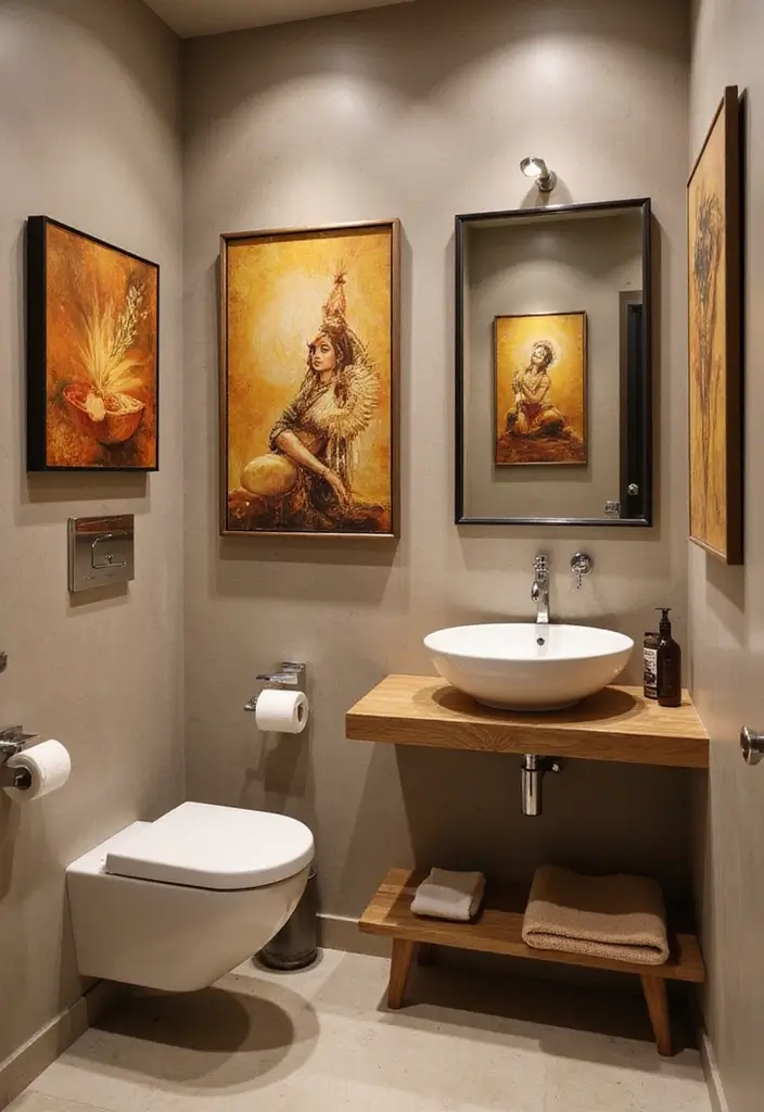 29 Small Indian Bathroom Ideas That Maximize Every Inch 25 29 Small Indian Bathroom Ideas That Maximize Every Inch - 24. Modern Indian Artwork