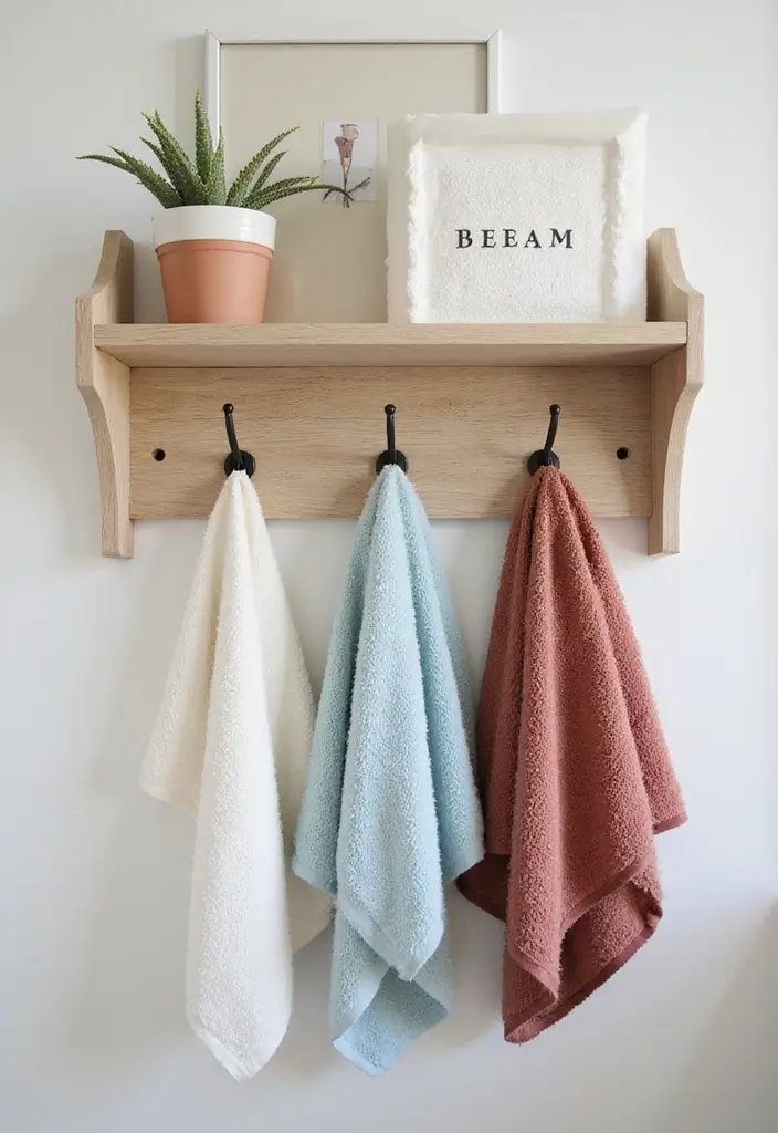 29 Ways to Decorate Bathroom Shelves Like a Designer - 17. Use Decorative Hooks