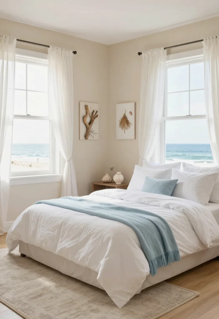 15 Bedroom With Windows on Each Side of Bed Ideas for Perfect Symmetry 4 15 Bedroom With Windows on Each Side of Bed Ideas for Perfect Symmetry - 3. Bright and Airy Coastal Vibes 1