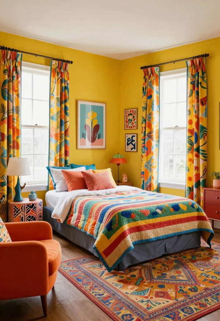 15 Bedroom With Windows on Each Side of Bed Ideas for Perfect Symmetry 9 15 Bedroom With Windows on Each Side of Bed Ideas for Perfect Symmetry - 8. Eclectic Retro Charm 1