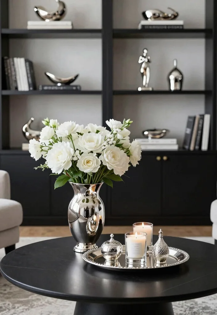 15 Black and Silver Living Room Decor Ideas: Sleek Glam Style 11 15 Black and Silver Living Room Decor Ideas: Sleek Glam Style - 10. Decorative Silver Accessories 1