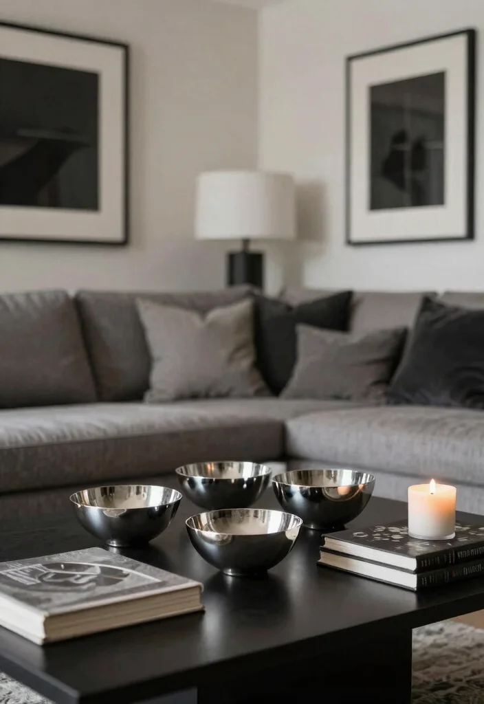 15 Black and Silver Living Room Decor Ideas: Sleek Glam Style 13 15 Black and Silver Living Room Decor Ideas: Sleek Glam Style - 12. Metallic Decorative Elements 1