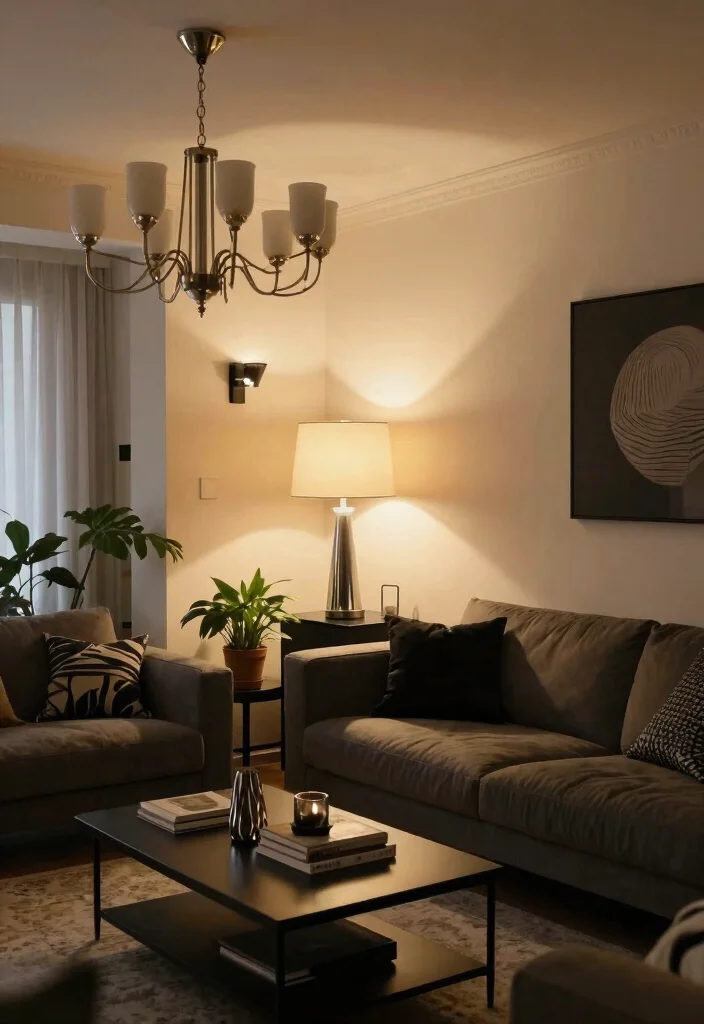 15 Black and Silver Living Room Decor Ideas: Sleek Glam Style 14 15 Black and Silver Living Room Decor Ideas: Sleek Glam Style - 13. Layered Lighting 1