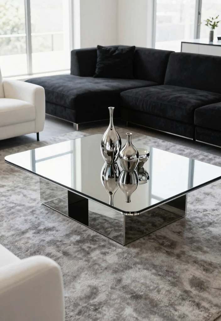 15 Black and Silver Living Room Decor Ideas: Sleek Glam Style 6 15 Black and Silver Living Room Decor Ideas: Sleek Glam Style - 5. Reflective Surfaces 1