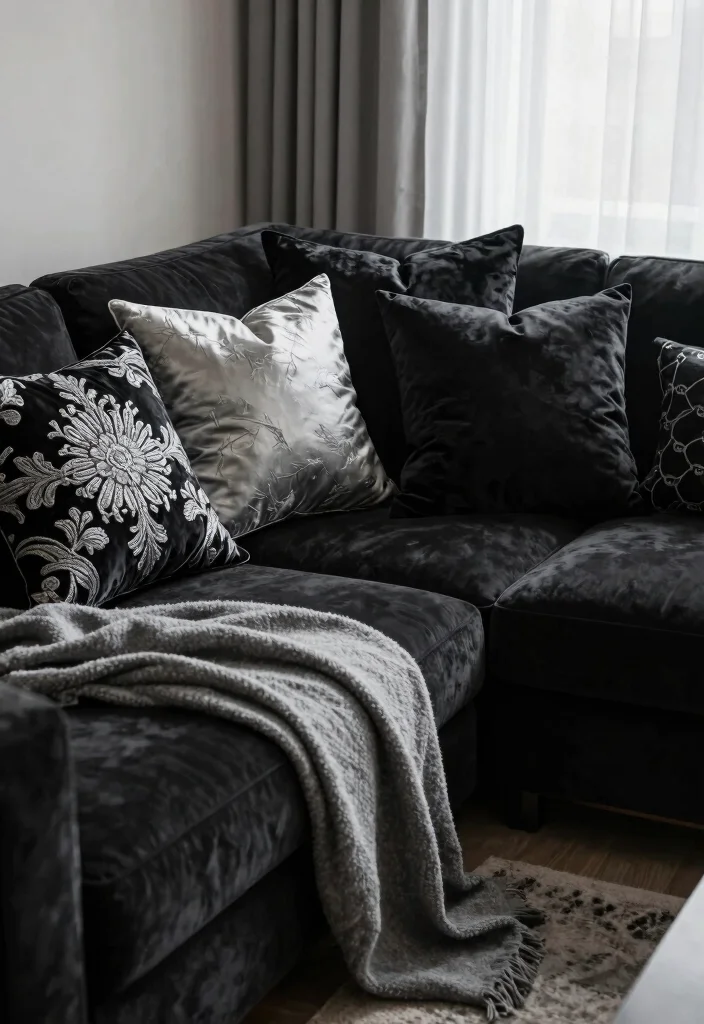 15 Black and Silver Living Room Decor Ideas: Sleek Glam Style 7 15 Black and Silver Living Room Decor Ideas: Sleek Glam Style - 6. Black and Silver Pillows 1