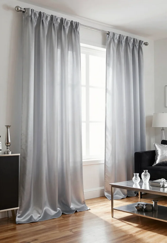 15 Black and Silver Living Room Decor Ideas: Sleek Glam Style 8 15 Black and Silver Living Room Decor Ideas: Sleek Glam Style - 7. Elegant Drapery 1