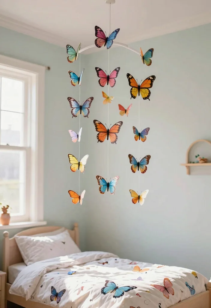 15 Butterfly Bedroom Ideas Kids Will Love 5 15 Butterfly Bedroom Ideas Kids Will Love - 4. Whimsical Butterfly Mobile 1