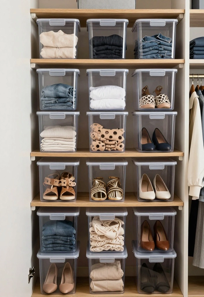 15 Closet Ideas for Small Bedrooms: Smart Space-Saving Storage 5 15 Closet Ideas for Small Bedrooms: Smart Space-Saving Storage - 4. Use Clear Storage Containers 1