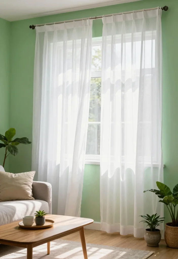 15 Curtains for Green Walls Living Room Ideas Perfect Pairings 2 15 Curtains for Green Walls Living Room Ideas Perfect Pairings - 1. Light and Airy White Sheer Curtains 1