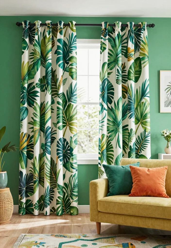 15 Curtains for Green Walls Living Room Ideas Perfect Pairings 12 15 Curtains for Green Walls Living Room Ideas Perfect Pairings - 11. Tropical Themed Curtains 1