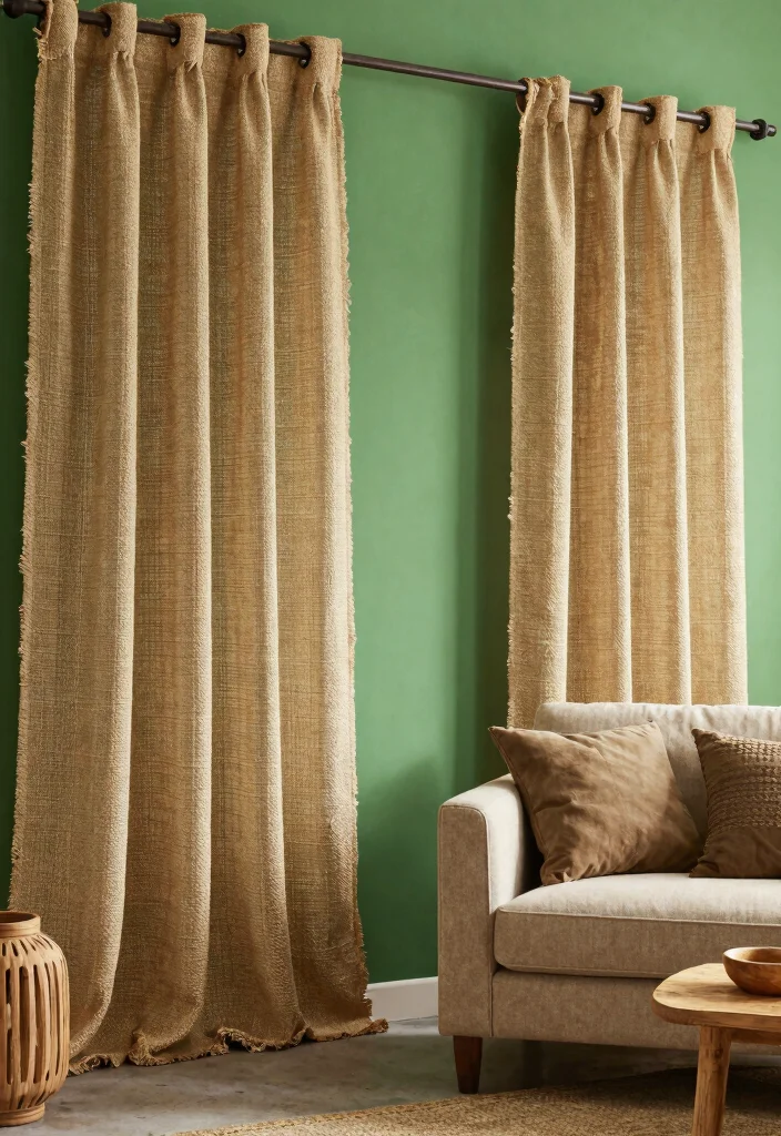 15 Curtains for Green Walls Living Room Ideas Perfect Pairings 15 15 Curtains for Green Walls Living Room Ideas Perfect Pairings - 14. Rustic Burlap for a Natural Touch 1