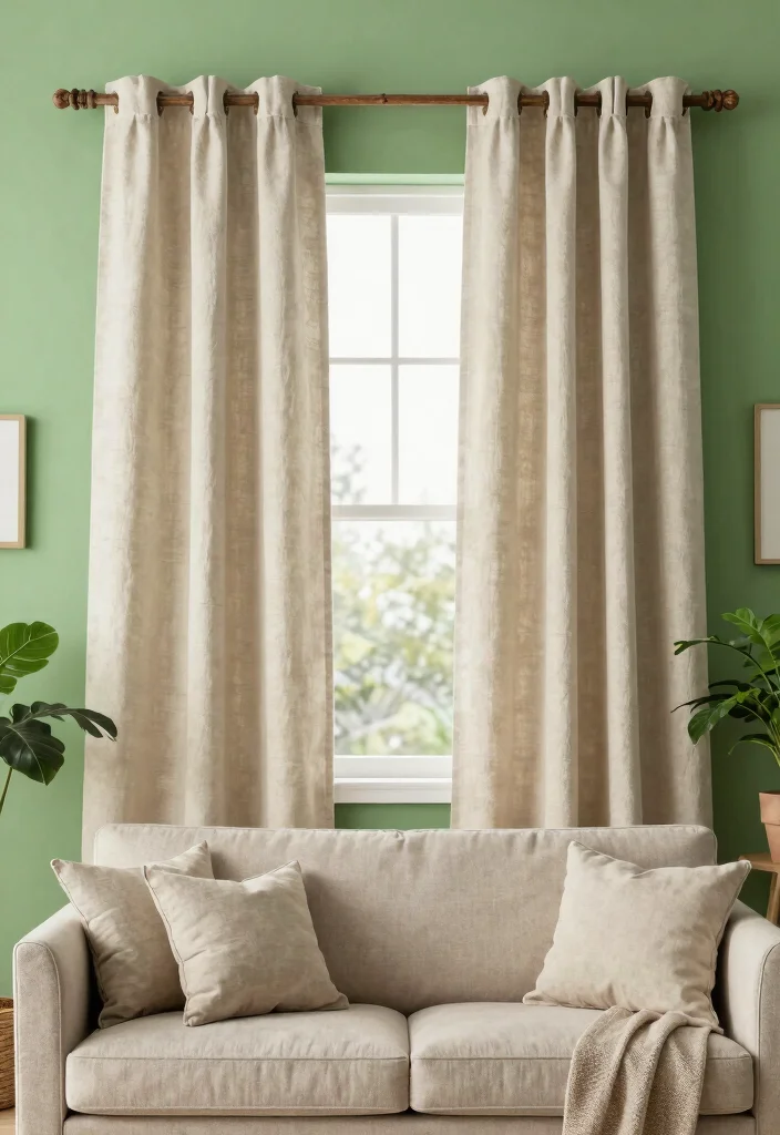 15 Curtains for Green Walls Living Room Ideas Perfect Pairings 6 15 Curtains for Green Walls Living Room Ideas Perfect Pairings - 5. Eco-Friendly Canvas Drapes 1