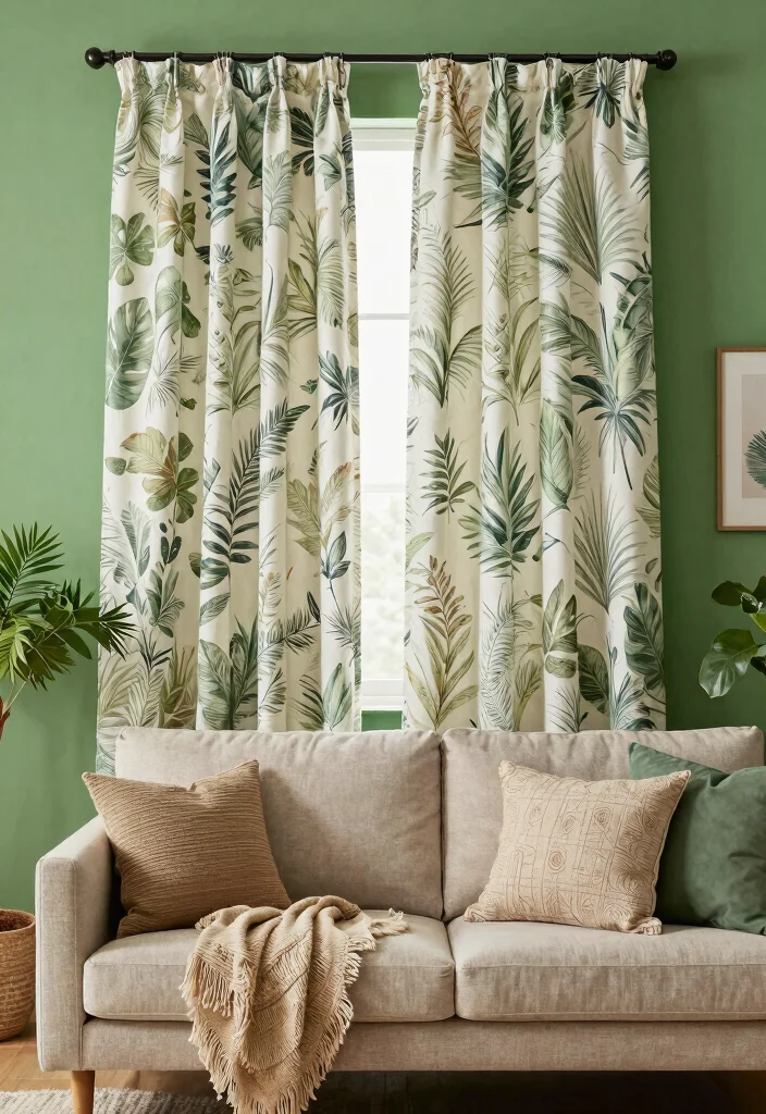 15 Curtains for Green Walls Living Room Ideas Perfect Pairings 9 15 Curtains for Green Walls Living Room Ideas Perfect Pairings - 8. Organic Patterns for Nature Lovers 1