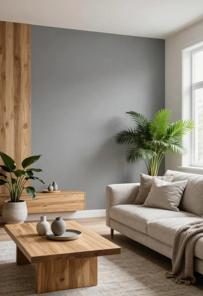 15 Grey Feature Wall Living Room Ideas for a Modern Neutral Style 2 15 Grey Feature Wall Living Room Ideas for a Modern Neutral Style - 1. Elegant Grey with Natural Wood Accents 1