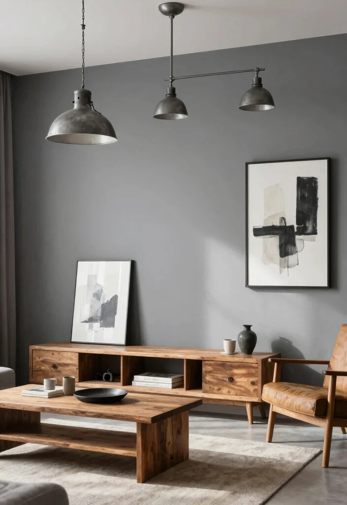 15 Grey Feature Wall Living Room Ideas for a Modern Neutral Style 11 15 Grey Feature Wall Living Room Ideas for a Modern Neutral Style - 10. Industrial Flair 1