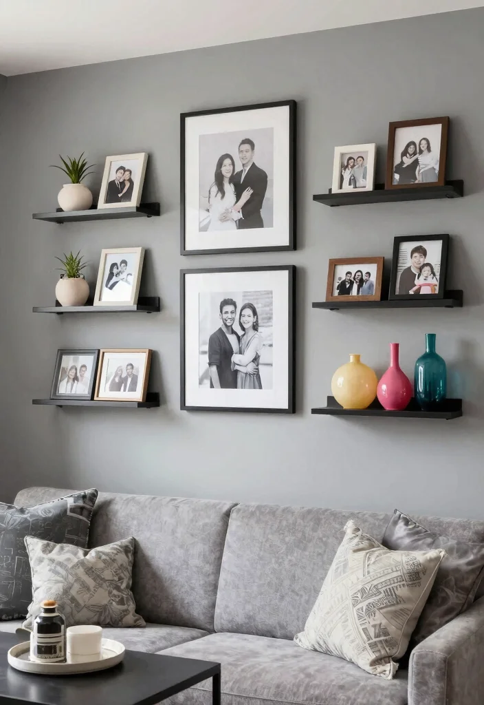 15 Grey Feature Wall Living Room Ideas for a Modern Neutral Style 16 15 Grey Feature Wall Living Room Ideas for a Modern Neutral Style - 15. Personal Touch with Accessories 1
