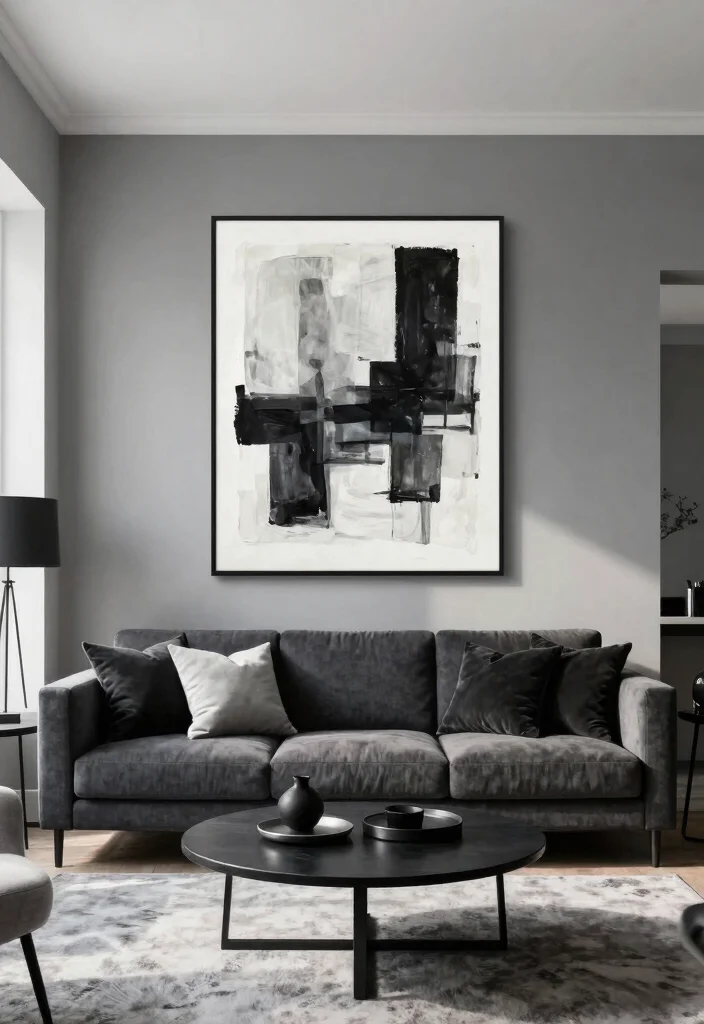 15 Grey Feature Wall Living Room Ideas for a Modern Neutral Style 3 15 Grey Feature Wall Living Room Ideas for a Modern Neutral Style - 2. Monochrome Magic 1